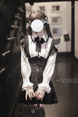 Black Plaid Print Classic College Style Elegant Lolita Strap Short Dress - Product - 4