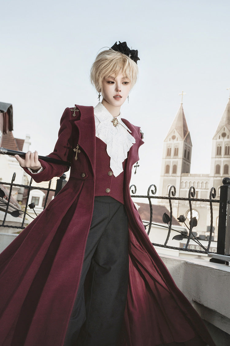 Dark Red [The Legend of Dracula] Long Sleeves Gothic Prince Handsome Cool Ouji Lolita Coat - Product - 6