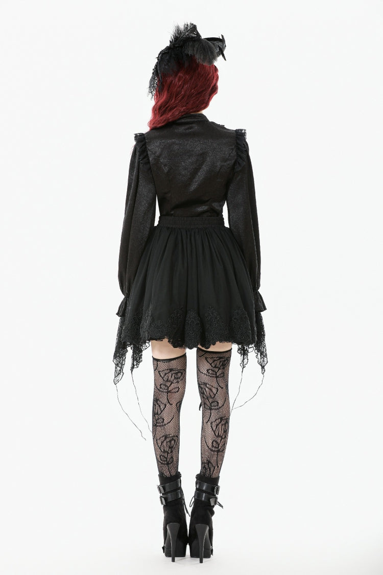 Black Long Lantern Sleeves Ruffled Spliced Lace Women's Gothic Blouse - Product - 4