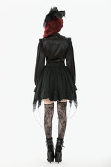 Black Long Lantern Sleeves Ruffled Spliced Lace Women's Gothic Blouse - Product - 4