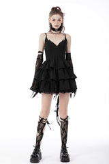Black Little Devil Sleeveless Multi-Layered Lace-Up Women's Punk Slip Graduation Dress - Product - 10