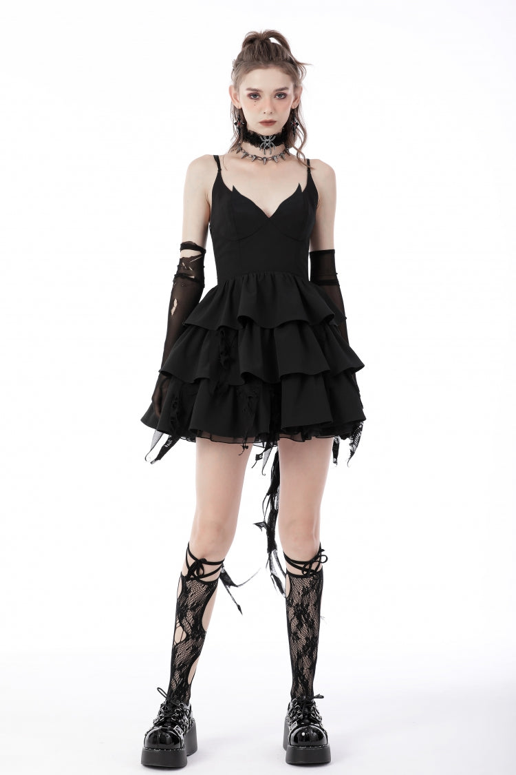 Black Little Devil Sleeveless Multi-Layered Lace-Up Women's Punk Slip Graduation Dress - Product - 10