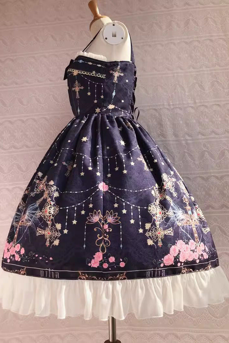 Peacock Cross Print Ruffle Cardigan Bowknot Sweet Lolita Jsk Dress 4 Colors - Product - 12