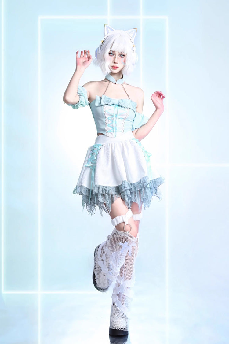 White [Virtual Idol] Ruffle Lace Lace-Up Sweet Lolita Skirt - Product - 4