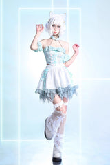 White [Virtual Idol] Ruffle Lace Lace-Up Sweet Lolita Skirt - Product - 4