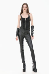 Black Jacquard Buckled Straps Zippered Women's Punk Vest - Product - 9