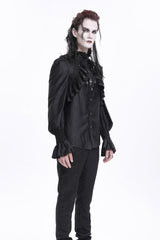Black Stand Collar Long Sleeves Ruffle Lace Cross Men's Gothic Blouse - Product - 5
