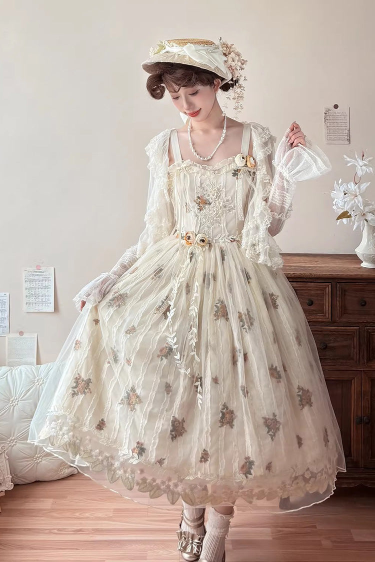 Apricot [Chloris] Printed Embroidered Lace Sweet Lolita Jsk Dress - Product - 7