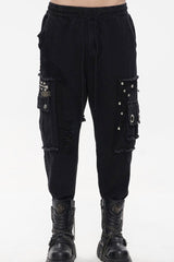 Black Punk Basic Funds Metal Pentagram Crackle Men's Pants - Black - 1