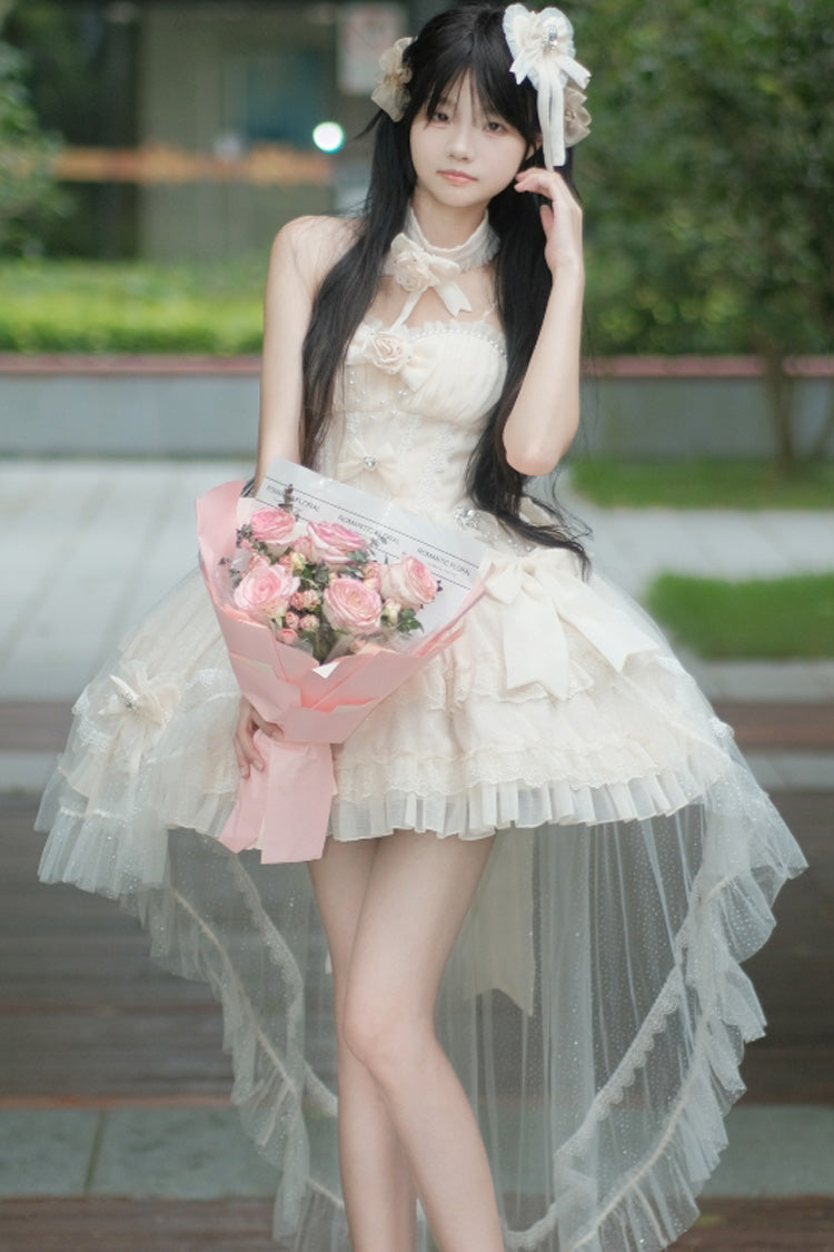Ivory Galaxy Flower Language Multi-Layered Ruffle Bowknot Sweet Lolita Tube Top Dress - Product - 2