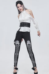 Black/White Gothic Printed Decoration Tie-Rope Elasticity Women's Leggings - Product - 9
