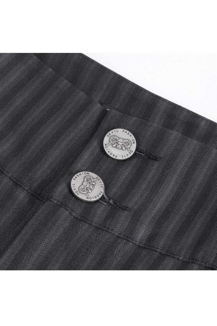 Black High Waisted Lace-Up Striped Men's Gothic Pants - Product - 9