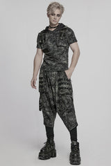 Black/Grey Tie-dyed Sagging Men's Punk Pants with Staps - Product - 4