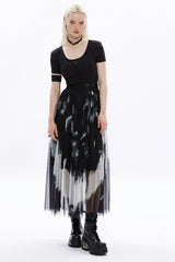 Rose Print Embroidery Stitching Lace Sheer Mesh Women's Gothic Skirt 2 Color - Product - 12