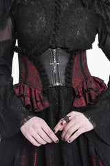 Black/Red Printed Spliced Lace Lace-Up Slim Zippered Women's Gothic Palace Corset - Black/Red - 1