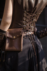 Brown Leather Rivets Corset Gothic Punk Waistcoats Vest - Product - 2