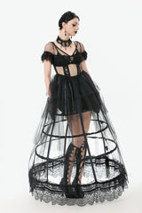 Black V Collar Short Sleeves Multi-Layered Sheer Mesh Women's Gothic Dress - Product - 9