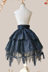 Black [Apprentice Witch] Double-Layered Ruffle Lace Gothic Lolita Skirt - Product - 14