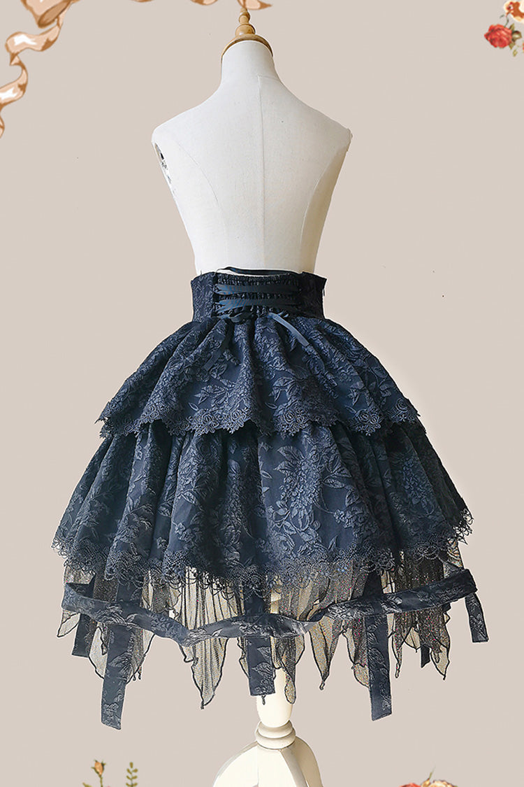 Black [Apprentice Witch] Double-Layered Ruffle Lace Gothic Lolita Skirt - Product - 14