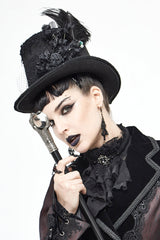 Black Women's Men's Gothic Noir Floral Feather Top Hat with Net Veil - Product - 6