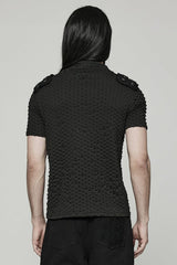 Black Short Sleeves Mesh Bubble Buckle Zipper Mens Steampunk T-Shirt - Product - 3