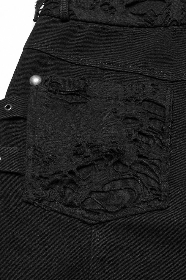 Black Ripped Eyelet Straps Men's Gothic Shorts - Product - 8