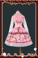 [Cream Meow] Sleeveless Print Bowknot Hooded Sweet Lolita Strap Dress 3 Colors - Product - 4