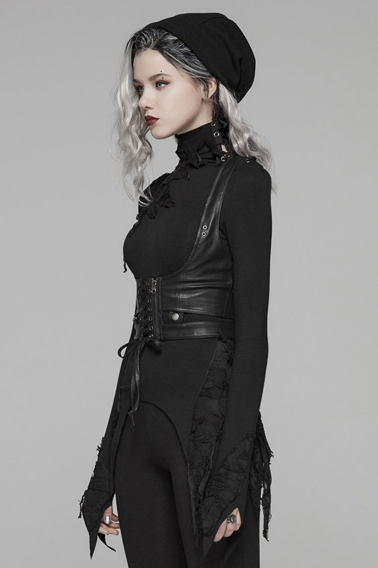 Black Metal Buckle Lace-Up Zipper Women's Steampunk Corset - Product - 2