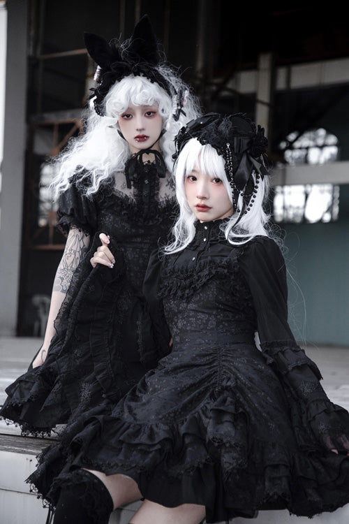 Dark Black High Waisted Ruffled Hanayome Gothic Lolita Dress - Product - 5