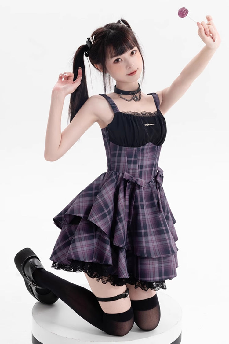 Purple [Magic Cat] Double-Layered Stripe Print Bowknot Sweet Lolita Jumper Dress - Product - 6