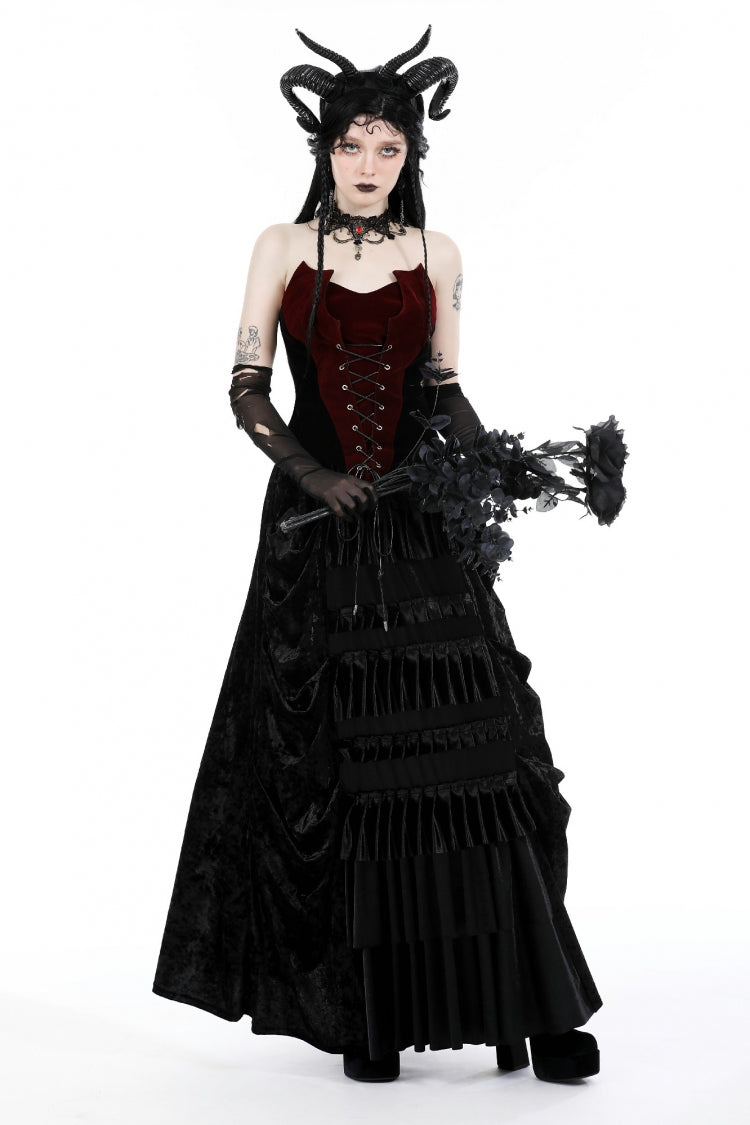Red/Black Sleeveless Women's Gothic Bat Overbust Corset - Product - 5