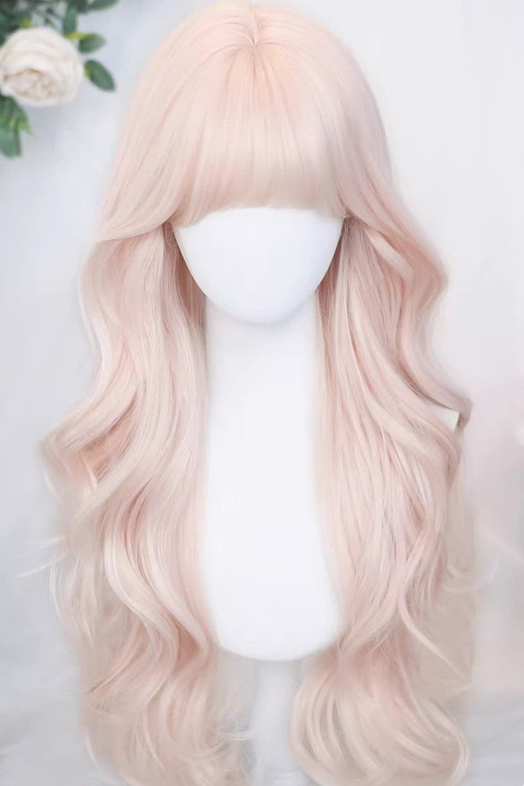 Pastel Pink Wispy Air Bangs Long Curls Sweet Lolita Wig - Product - 2