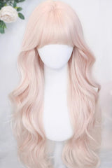 Pastel Pink Wispy Air Bangs Long Curls Sweet Lolita Wig - Product - 2