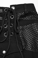Black Faux Leather Stitching Lace-Up Irregular Mesh Men's Gothic Kilt - Product - 7