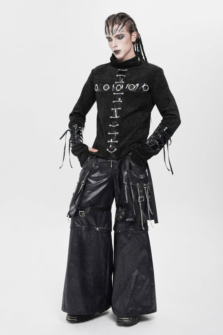 Black Big Pockets Straps Chain Men's Punk Pants - Product - 7