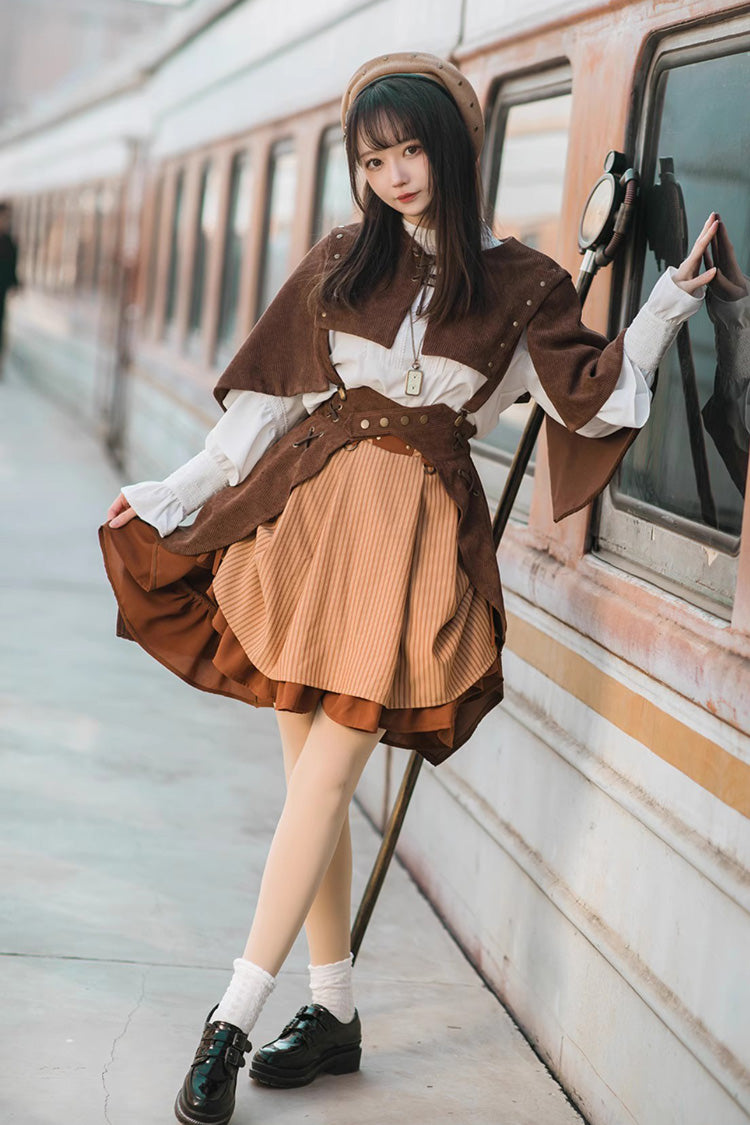 Brown Sleeveless Punk Lolita Shawl Cloak - Product - 2