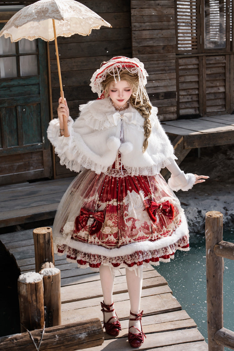 Red [Happy New Year] Printed Ruffled Bow Lace Classic Chinese Style Gorgeous Lolita Jsk Dress - Product - 8