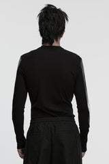 Black Round Collar Long Sleeves Spliced Eyelet Men's Punk T-Shirt - Product - 3