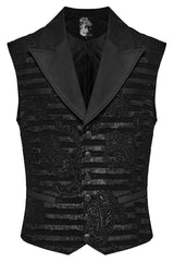 Black V Collar Jacquard Stripes Print Men's Gothic Vest - Product - 5