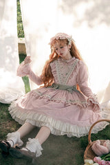 Pink [Solitary Orchid In Quiet Valley] Long Sleeves Multi-Layered Embroidery Bowknot Sweet Lolita Dress - Product - 4