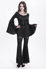 Black Hollow Floral Embroidery Women's Gothic Flared Pants - Product - 6