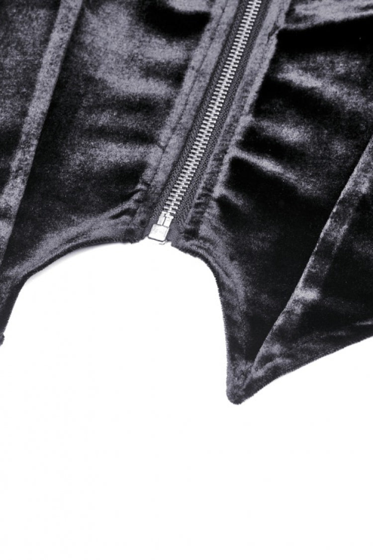 Black Long Sleeves Irregular Moon-shaped Zipper Women's Punk Crop Top with Cat's Ears Hood - Product - 16