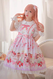 Strawberry Feast ノースリーブプリントフリルリボンスイート (ワンピース単品) 正面図