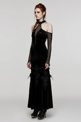 V Collar Off Shoulder Hollow Stitching Mesh Women's Gothic Dress 2 Colors - Product - 10