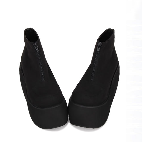 Black Front Zipper Platform Short Classic Lolita Boots - Product - 2