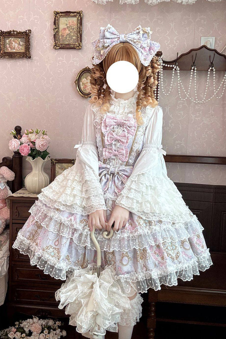 Purple [Candelabrum Elegy] Sleeveless Triple-Layered Flower Wall Printed Ruffled Bow Lace Sweet Lolita Jsk Dress - Product - 2
