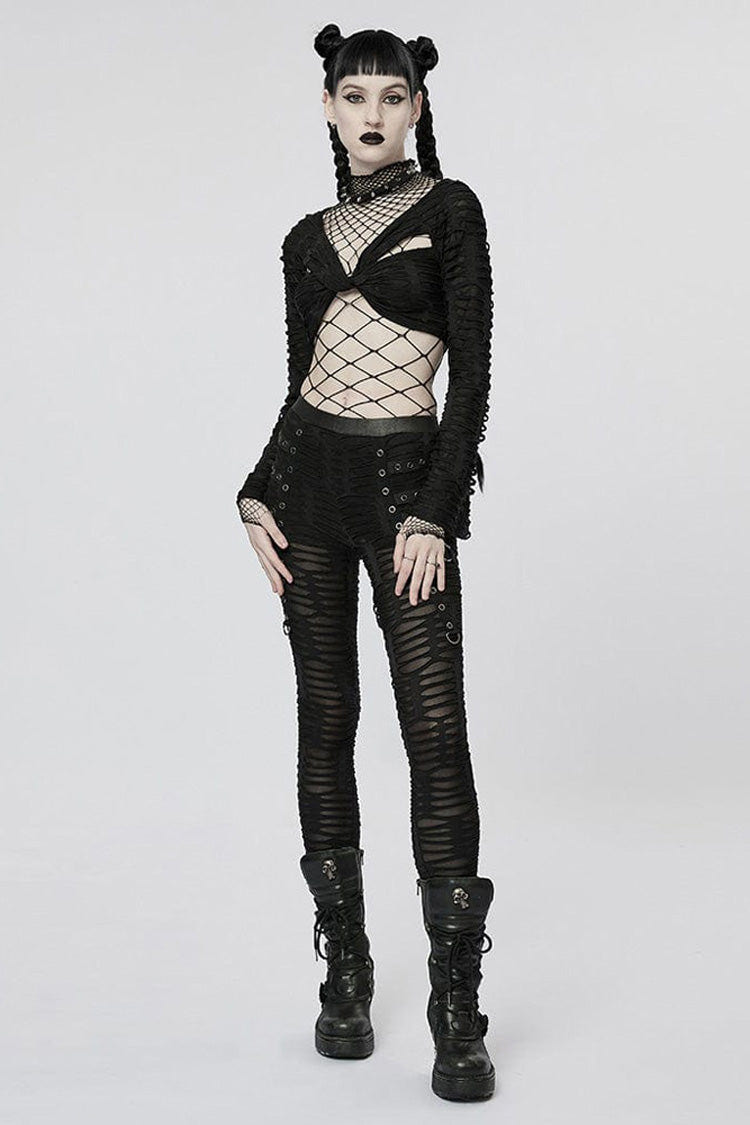 One Piece Long Sleeve Super Stretch Soft Rhombus Mesh Minimalist Women's Punk T-Shirt 2 Colors - Product - 10