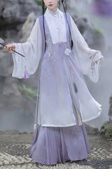 Purple Long Sleeves High Waisted Embroidery Sweet Chinese Style Hanfu Dress Full Set - Purple - 1