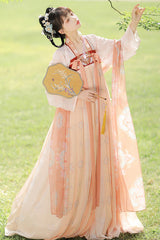 Chinese Ancient Style Fairy Elegant Chiffon Sweet Hanfu Dress Full Set - Orange - 2