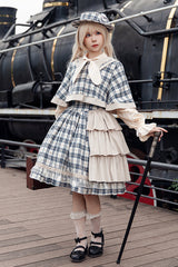 Grey/Blue [Morning Tune] Sleeveless High Waisted Print Ruffle Asymmetric Sweet Lolita Strap Dress - Product - 8